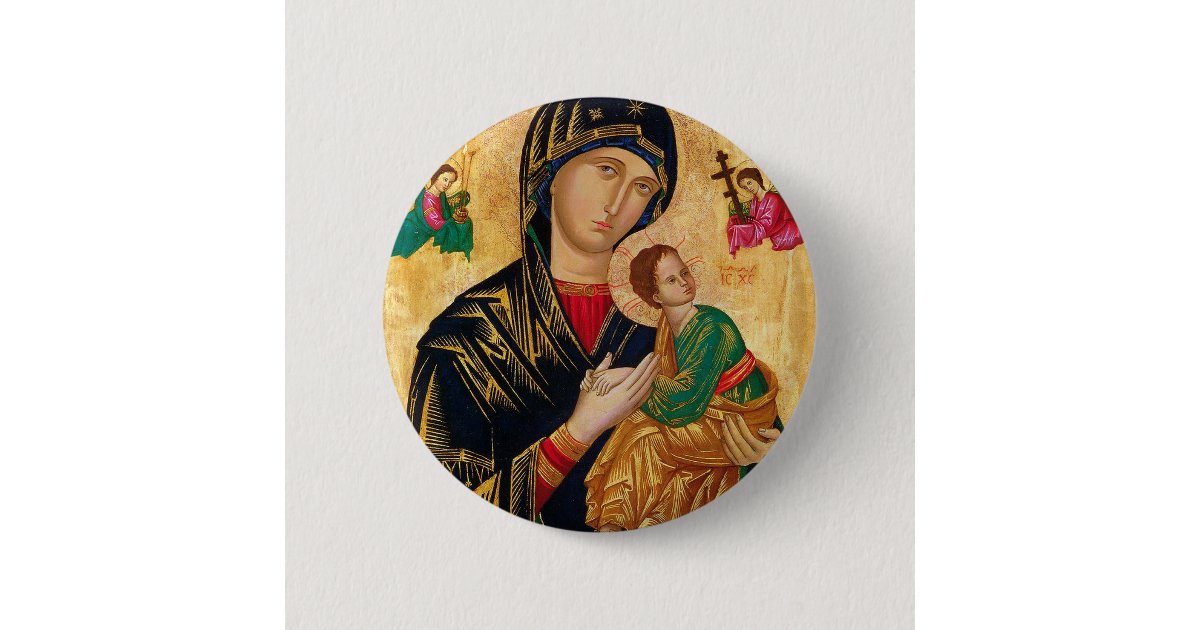Our Lady of Perpetual Help Icon Virgin Mary Art Button | Zazzle