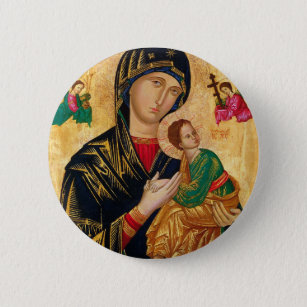 Our Lady of Perpetual Help Icon Virgin Mary Art Button