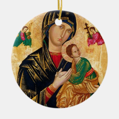 Our Lady of Perpetual Help Icon Virgin Mary Art Ceramic Ornament