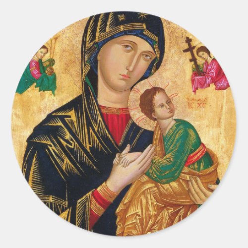 Our Lady of Perpetual Help Icon Virgin Mary Art Classic Round Sticker