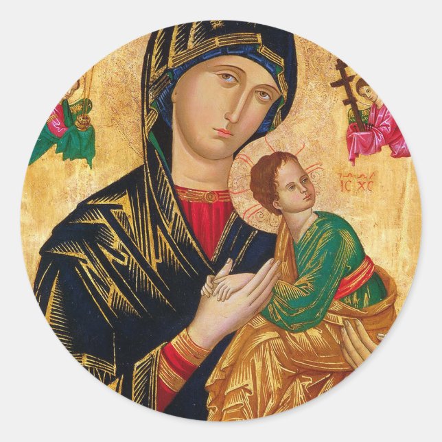 Our Lady of Perpetual Help Icon Virgin Mary Art Classic Round Sticker (Front)