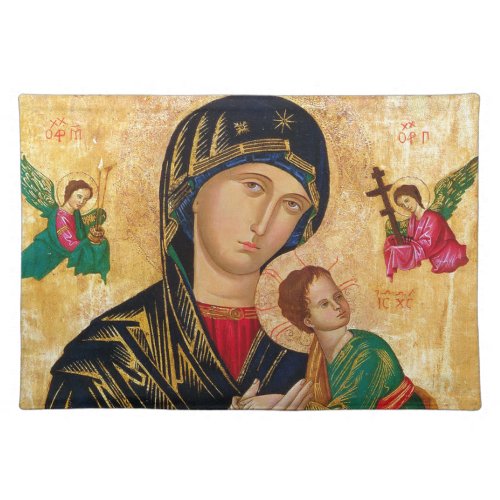 Our Lady of Perpetual Help Icon Virgin Mary Art Cloth Placemat