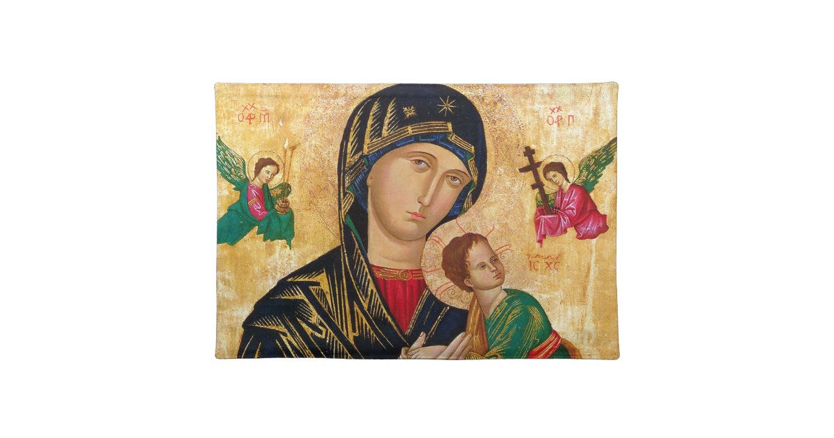 Our Lady of Perpetual Help Icon Virgin Mary Art Cloth Placemat | Zazzle