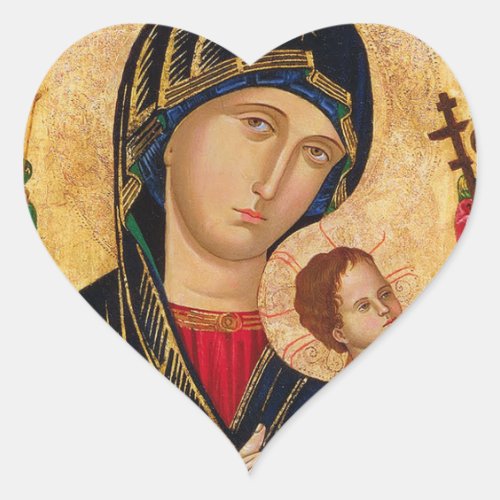 Our Lady of Perpetual Help Icon Virgin Mary Art Heart Sticker