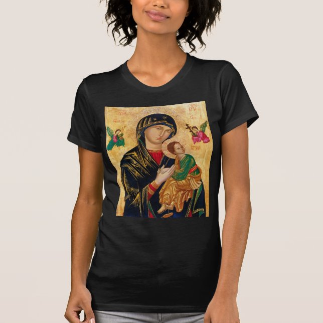 Our Lady of Perpetual Help Icon Virgin Mary Art T-Shirt (Front)