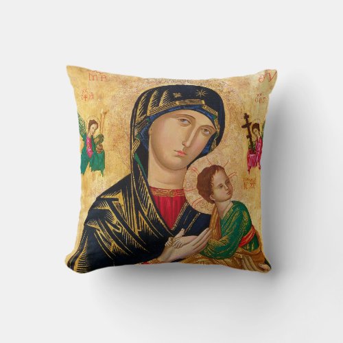 Our Lady of Perpetual Help Icon Virgin Mary Art Throw Pillow
