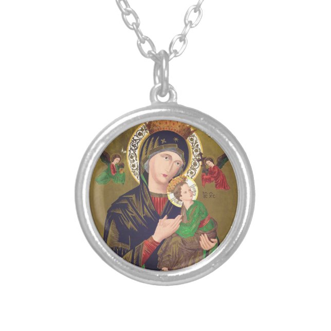 Our Lady of Perpetual Help Silver Plated Necklace (Front)