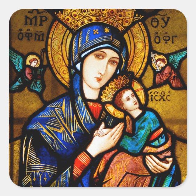 our lady of perpetual help square sticker (Front)