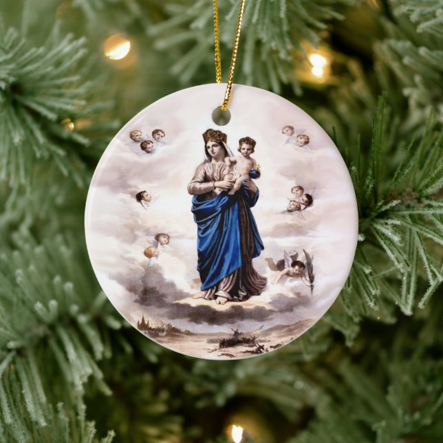 Our Lady of Prompt Succor BW Ceramic Ornament (Tree)