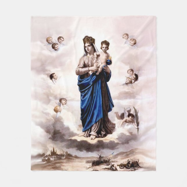 Our Lady of Prompt Succor BW Fleece Blanket (Front)