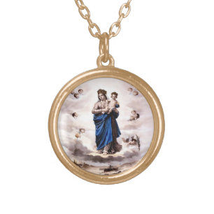 Our Lady of Prompt Succor BW Gold Plated Necklace