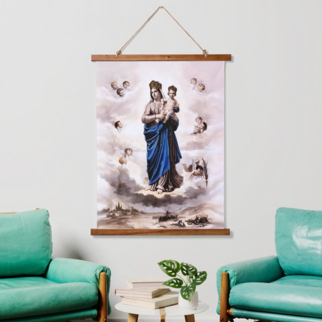 Our Lady of Prompt Succor BW Hanging Tapestry (Living Room)