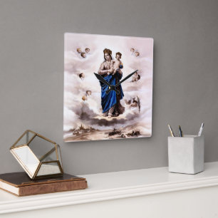 Our Lady of Prompt Succor BW Square Wall Clock