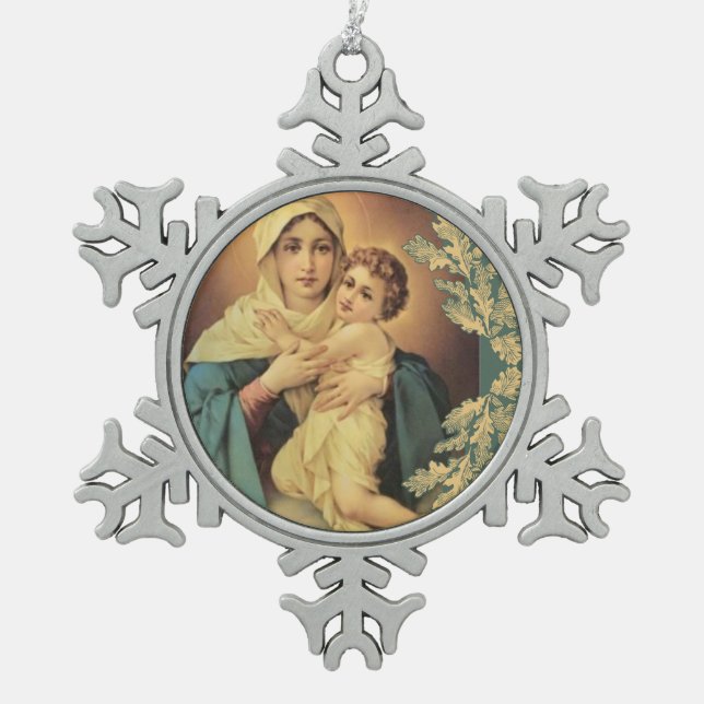 Our Lady of Schoenstatt Baby Jesus Snowflake Pewter Christmas Ornament (Front)