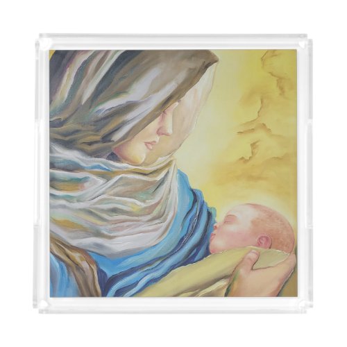 Our Lady of Silence holding baby Jesus Acrylic Tray