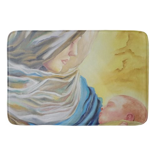 Our Lady of Silence holding baby Jesus Bath Mat