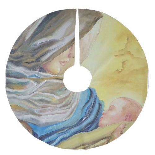 Our Lady of Silence holding baby Jesus Brushed Polyester Tree Skirt
