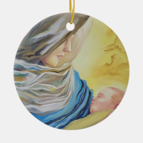 Our Lady of Silence holding baby Jesus Ceramic Ornament