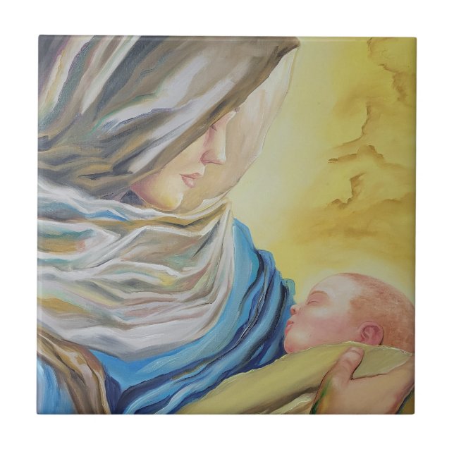 Our Lady of Silence holding baby Jesus Ceramic Tile (Front)