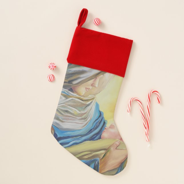 Our Lady of Silence holding baby Jesus Christmas Stocking (Front)