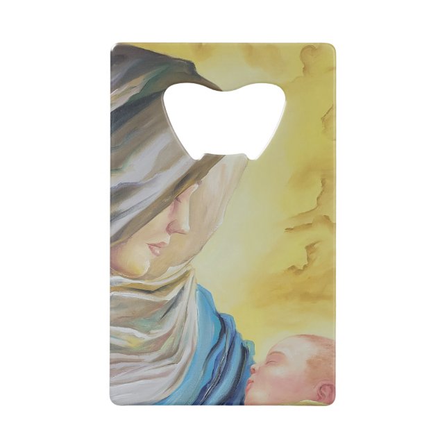 Our Lady of Silence holding baby Jesus Credit Card Bottle Opener (Front)