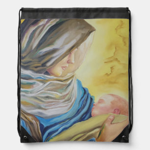 Our Lady of Silence holding baby Jesus Drawstring Bag