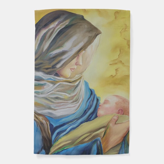 Our Lady of Silence holding baby Jesus Garden Flag (Front)