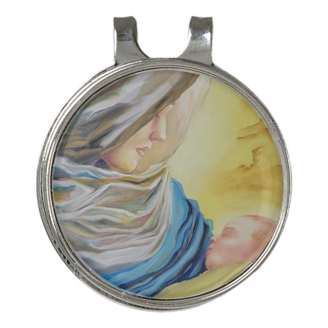 Our Lady of Silence holding baby Jesus Golf Hat Clip (Front)