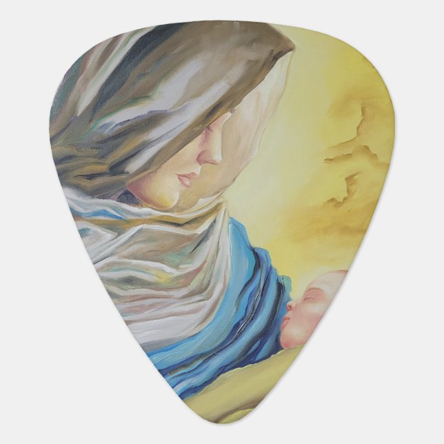 Our Lady of Silence holding baby Jesus Guitar Pick (Front)