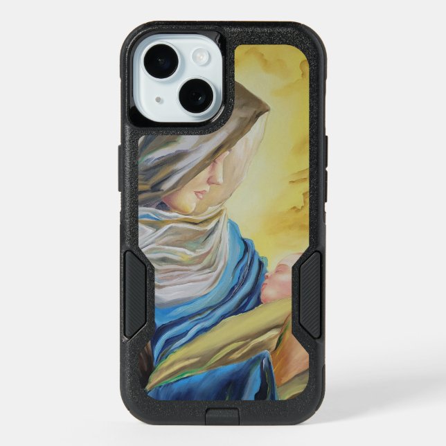 Our Lady of Silence holding baby Jesus iPhone 15 Case (Back)