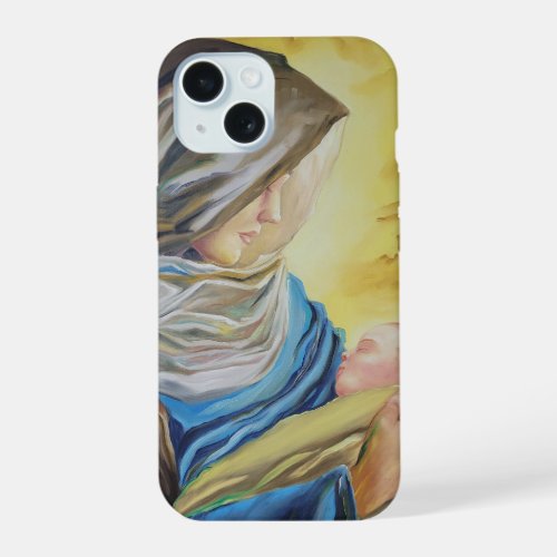 Our Lady of Silence holding baby Jesus iPhone 15 Case