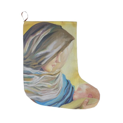 Our Lady of Silence holding baby Jesus Large Christmas Stocking