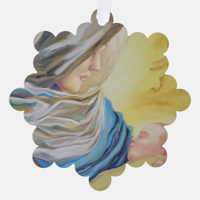 Our Lady of Silence holding baby Jesus Ornament Card (Front)