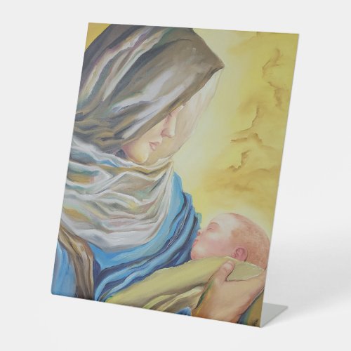 Our Lady of Silence holding baby Jesus Pedestal Sign
