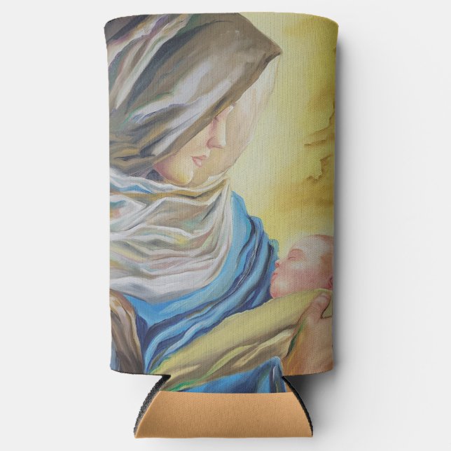 Our Lady of Silence holding baby Jesus Seltzer Can Cooler (Front)