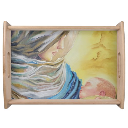 Our Lady of Silence holding baby Jesus Serving Tray