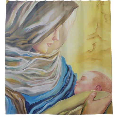 Our Lady of Silence holding baby Jesus Shower Curtain