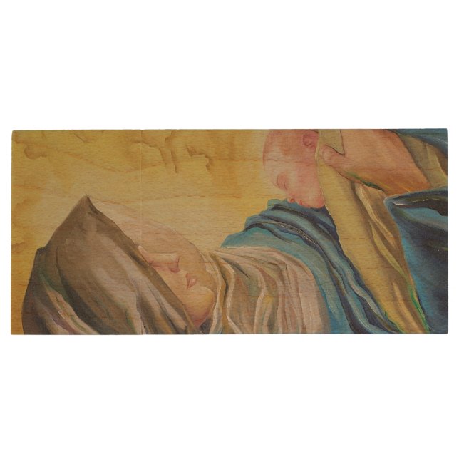 Our Lady of Silence holding baby Jesus Wood Flash Drive (Back)