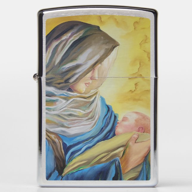 Our Lady of Silence holding baby Jesus Zippo Lighter (Front)