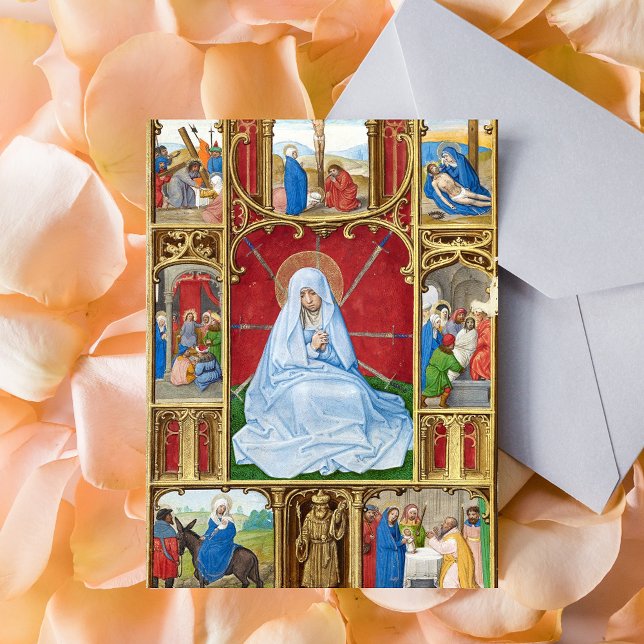 Our Lady of Sorrows Easter Lent Religious Medieval Postcard (Our Lady of Sorrows Medieval Manuscript Catholic Christian Lent Postcard)