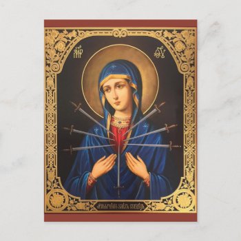 Our Lady Of Sorrows Mary Sword Pierces Her Heart Postcard by Frasure_Studios at Zazzle