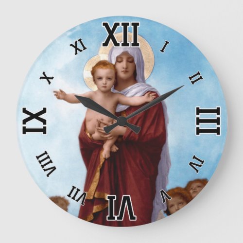 Our Lady of the Angels by William Bouguereau Large Clock
