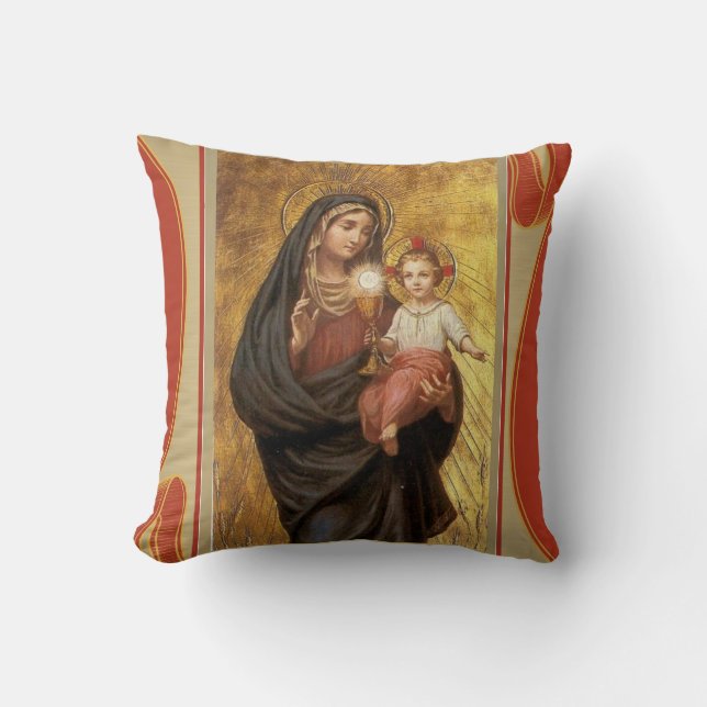Our Lady of the Blessed Sacrament Virgin Mary Jesu Throw Pillow (Front)