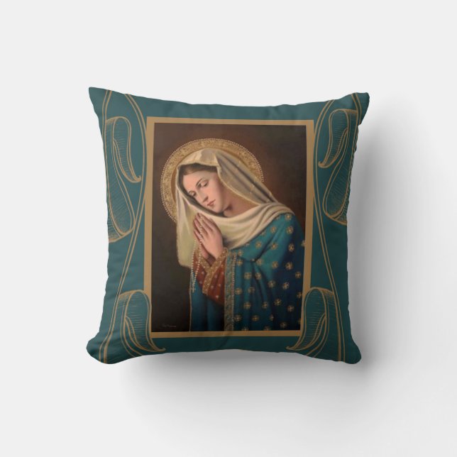 Our Lady of the Rosary Blessed Virgin Mary Throw Pillow (Front)