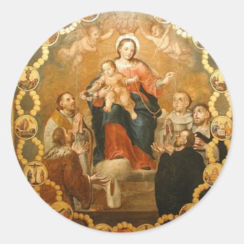 Our Lady Of The Rosary Classic Round Sticker by spillpeace at Zazzle