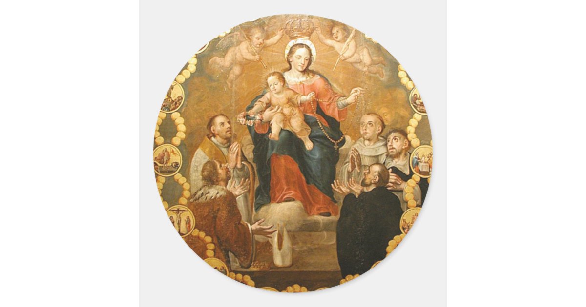 OUR LADY OF THE ROSARY CLASSIC ROUND STICKER | Zazzle