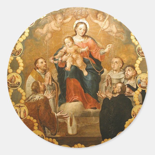 OUR LADY OF THE ROSARY CLASSIC ROUND STICKER (Front)