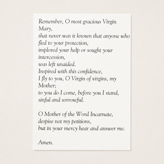 Our Lady of the Rosary Lourdes Memorare Prayer (Back)