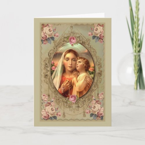 Our Lady of the Rosary wBaby Jesus roses Card