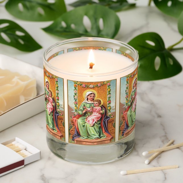 Our Lady of the Rosary with Christ Child Scented Candle (Lit)